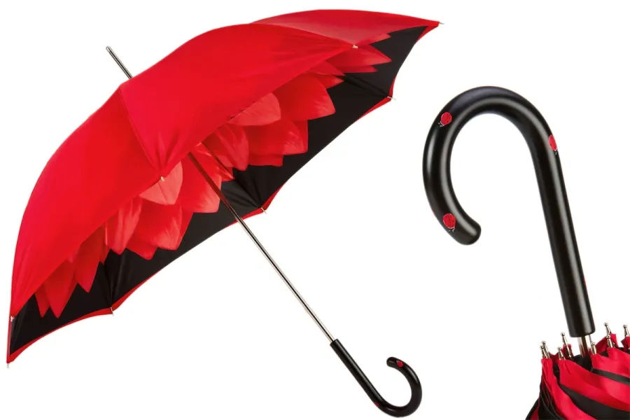 obrazek 1 Stylowy czerwono-czarny parasol damski z kwiatowym motywem ozdobnym – Pasotti
