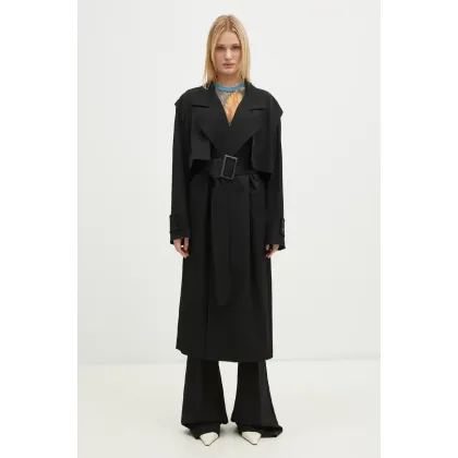 Zdjęcie JW Anderson trencz wełniany Longline Trench Coat kolor czarny przejściowy oversize CO0310.PG0011.999