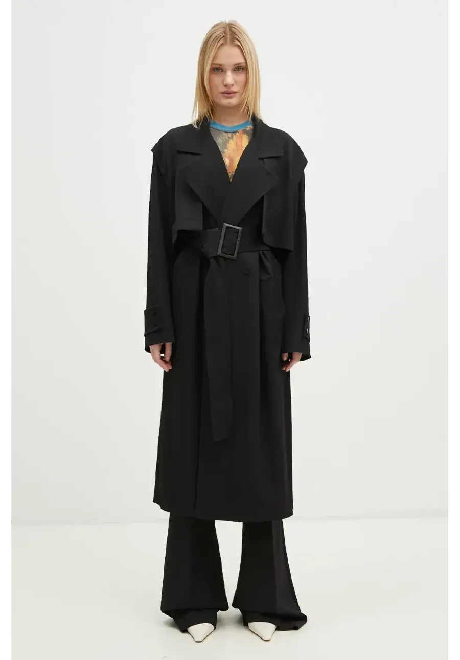 obrazek 1 JW Anderson trencz wełniany Longline Trench Coat kolor czarny przejściowy oversize CO0310.PG0011.999