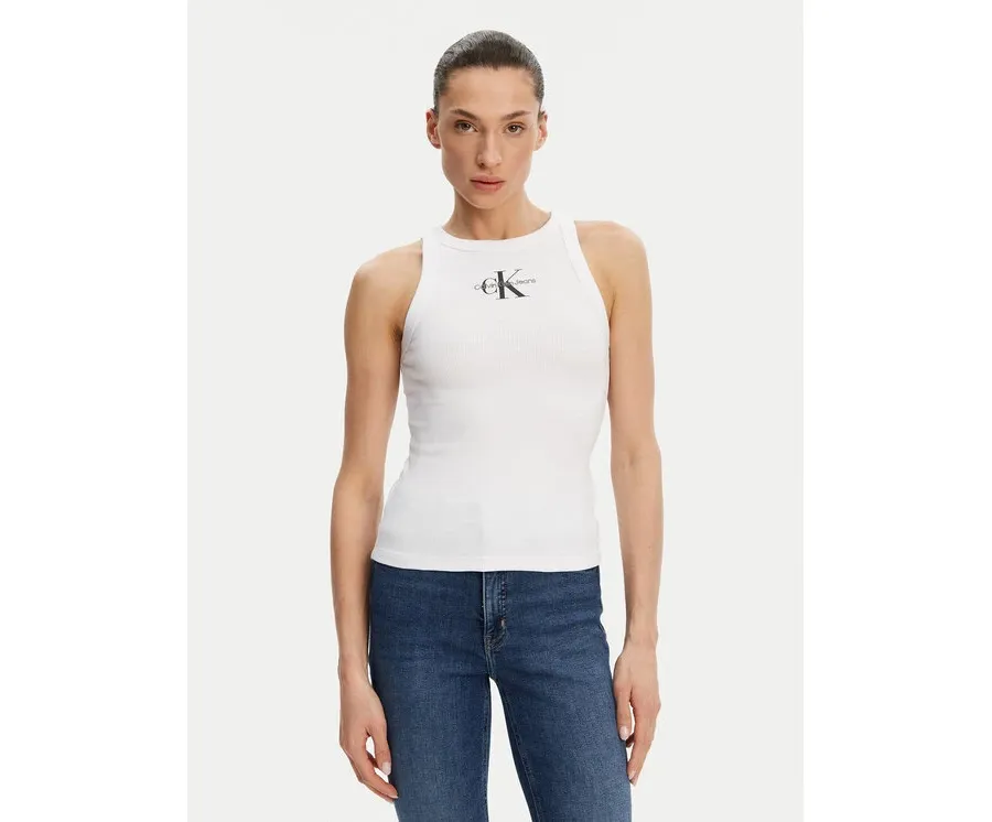 obrazek 1 Calvin Klein Jeans Top Monologo J20J225301 Biały Slim Fit