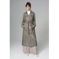 Picture A unique women's oversize leather coat in gray