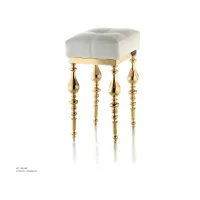 Picture Beautiful bathroom stool in cast golden brass and padded imitation leather - Il Paralume Marina
