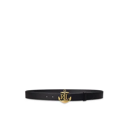 Zdjęcie LAUREN RALPH LAUREN Pasek Damski Anchor-Logo Skinny Leather Belt 412957004001 Czarny