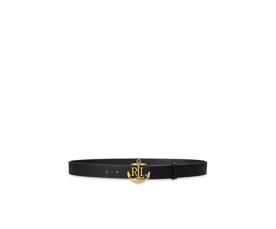 obrazek 1 LAUREN RALPH LAUREN Pasek Damski Anchor-Logo Skinny Leather Belt 412957004001 Czarny