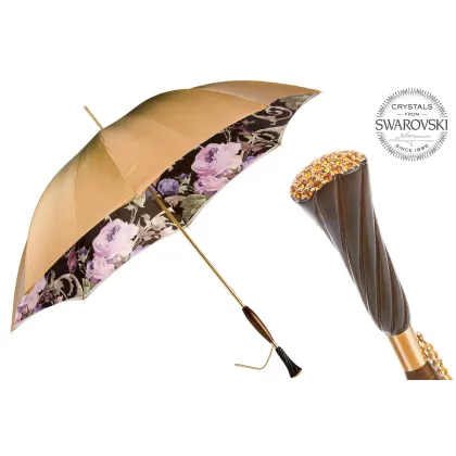 Zdjęcie Luksusowy beżowy parasol damski w stylu vintage zdobiony pięknymi kwiatami - Pasotti