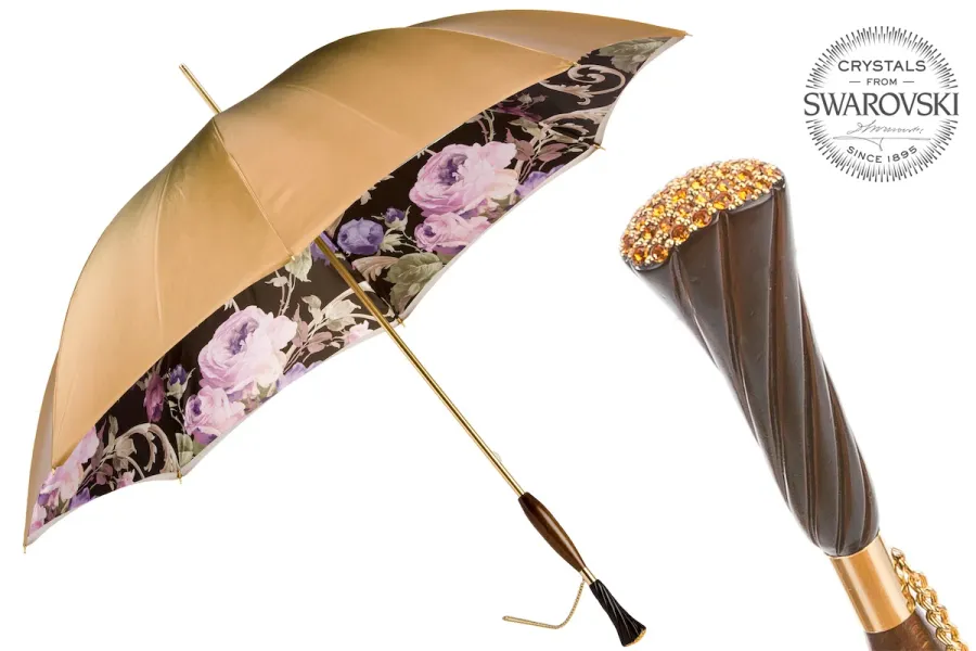 obrazek 1 Luksusowy beżowy parasol damski w stylu vintage zdobiony pięknymi kwiatami - Pasotti