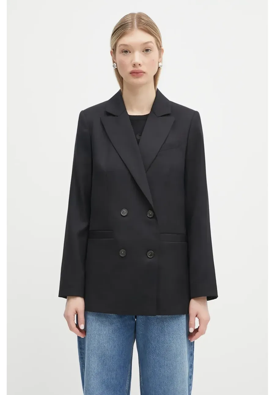 obrazek 1 A.P.C. marynarka wełniana veste lucy kolor czarny dwurzędowa gładka WOAPO.F03212