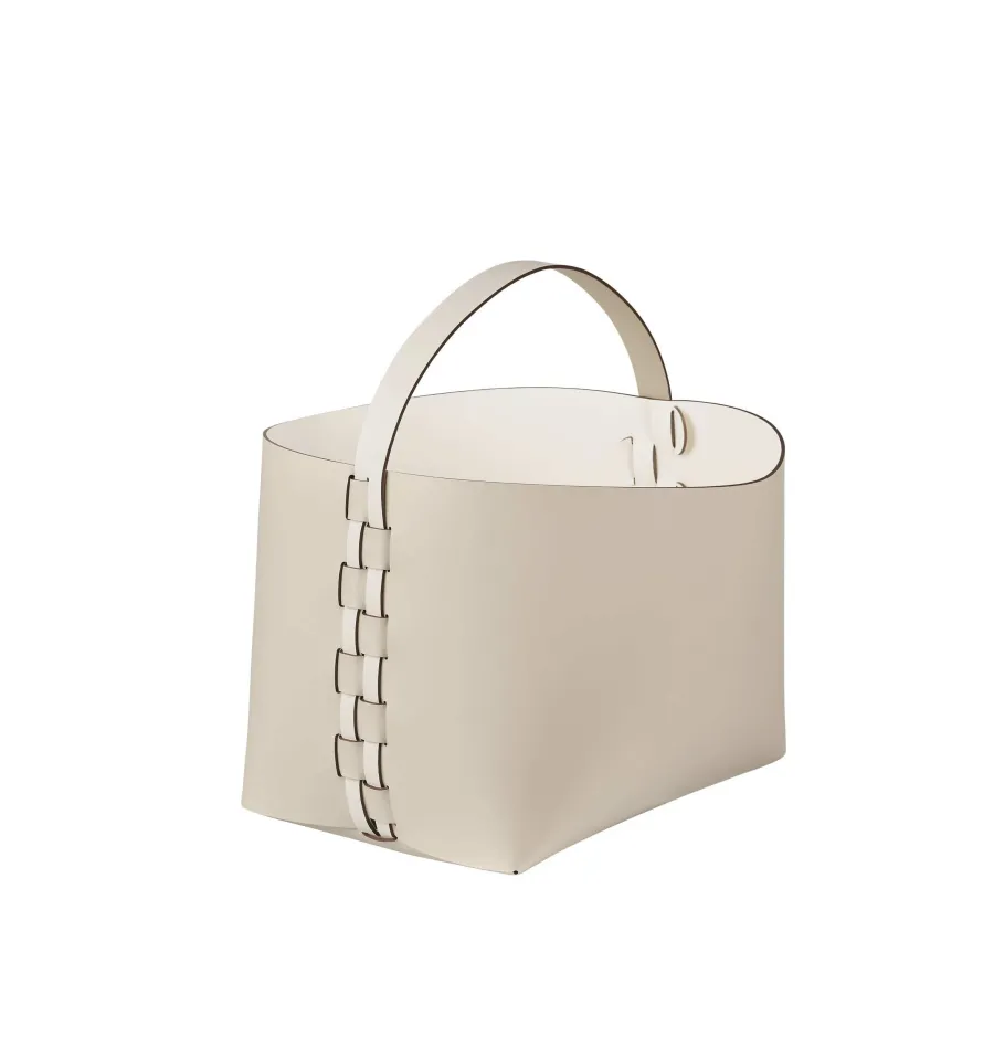 obrazek 1 Skórzany kosz Helena z rączką 35x30xH26 cm w kolorze waniliowym