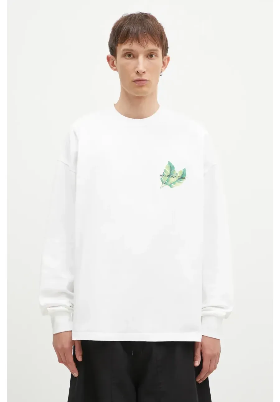 obrazek 1 MKI MIYUKI ZOKU longsleeve bawełniany Leaf Long Sleeve Tee kolor biały z nadrukiem LEAF.LONG.SLEEVE.TEE