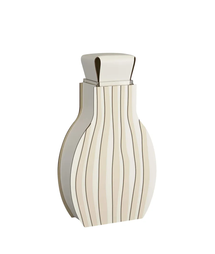 obrazek 2 Wyjątkowy wazon Otto 9x24xH44 cm ze skóry w kolorze białym i waniliowym w pasy
