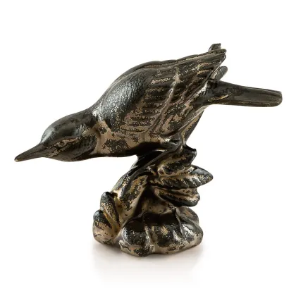 Picture Ceramic bird figurine in oxidized bronze finish - Ahura