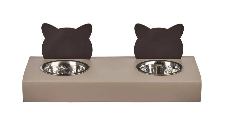 obrazek 2 Stylowy zestaw misek dla kota 40x16xH6 cm w kolorze cappuccino