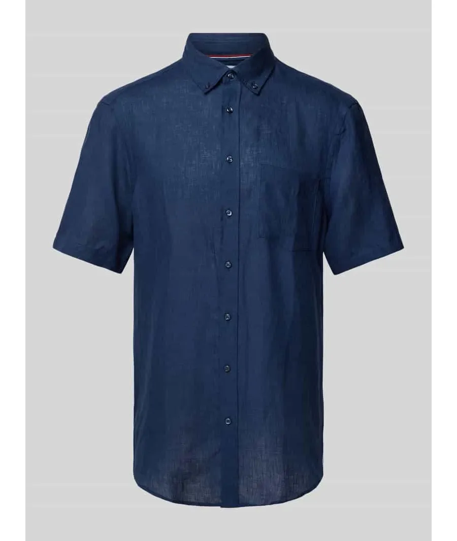 obrazek 1 Koszula lniana o kroju regular fit z kołnierzykiem typu button down