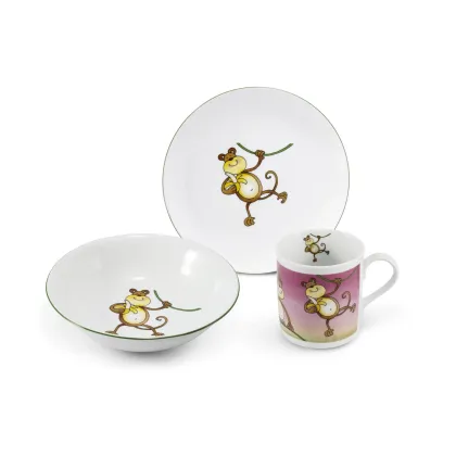 Zdjęcie Piękny 3-elementowy porcelanowy zestaw dla dziecka Małpka – Leander