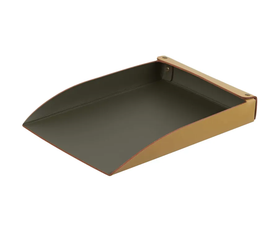 obrazek 1 Taca na dokumenty A4 wykonana z naturalnej regenerowanej skóry w kolorze musztardowym