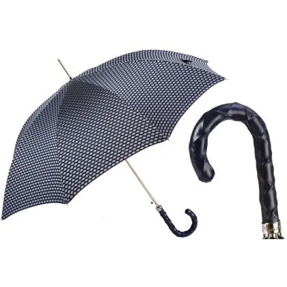 Picture A unique black men's umbrella decorated with a small diamond pattern - Pasotti