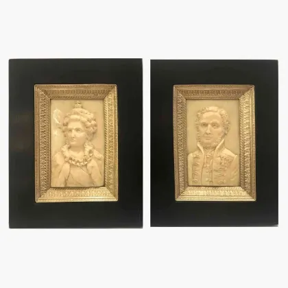 Zdjęcie Para portretów w płaskorzeźbie z 1800 roku z kości słoniowej