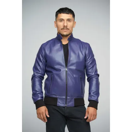 Picture Men's purple leather jacket - A&A Vesa
