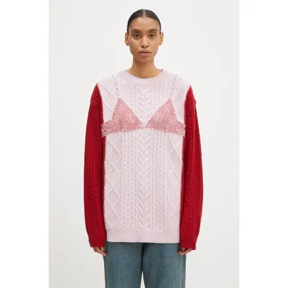 Zdjęcie Andersson Bell sweter wełniany Lace Lingerie Boyfriend-Fit Knit damski kolor różowy atb1183w