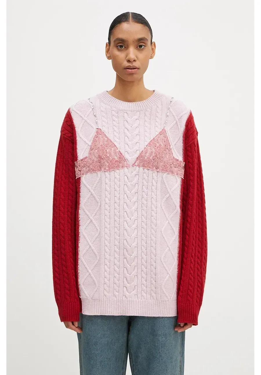 obrazek 1 Andersson Bell sweter wełniany Lace Lingerie Boyfriend-Fit Knit damski kolor różowy  atb1183w