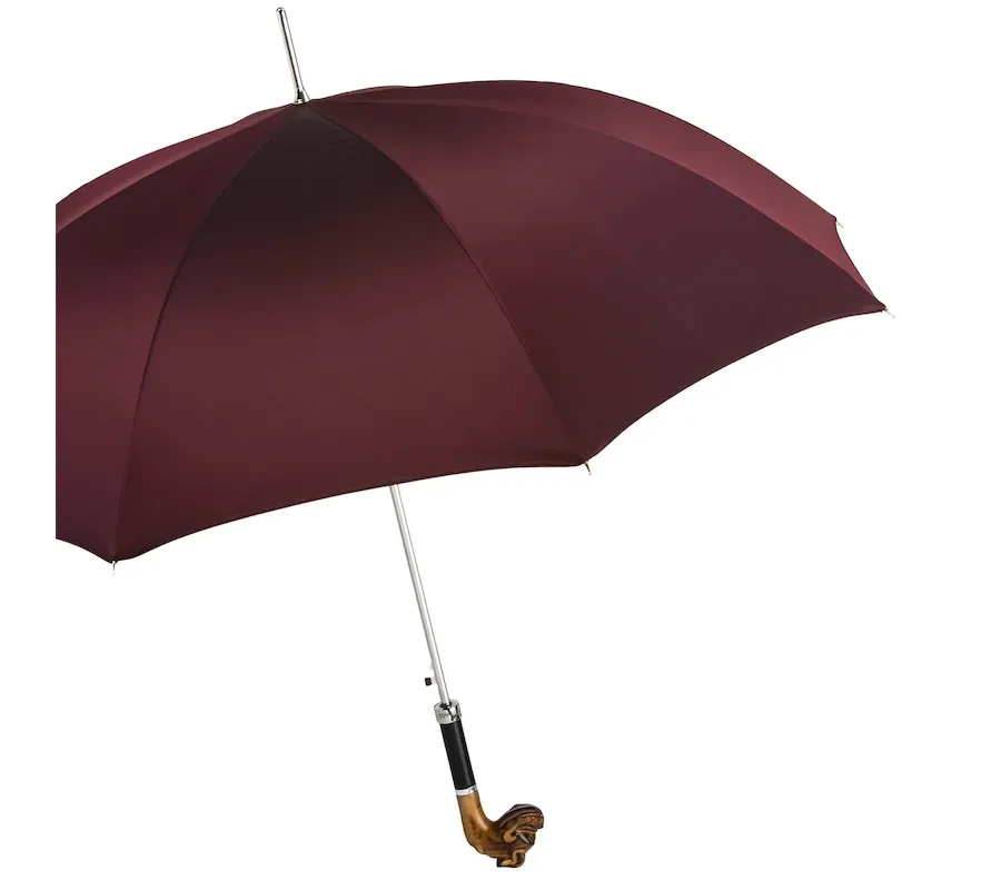 obrazek 8 Ekskluzywny parasol męski w kolorze burgundowym z rączką w kształcie głowy buldoga – Pasotti