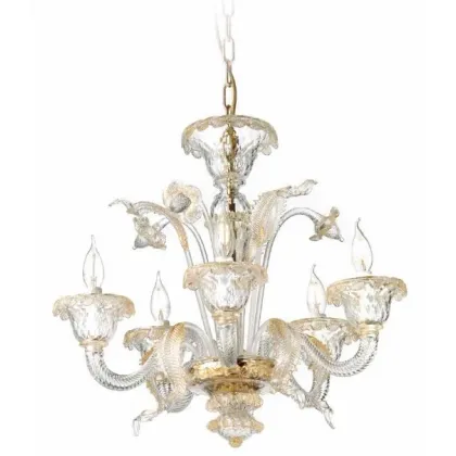 Zdjęcie Żyrandol ze szkła Murano z przezroczystymi i złotymi dekoracjami - Il Paralume Marina