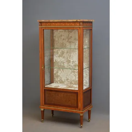 Zdjęcie Wykwintna witryna/serwantka kontynentalna z drzewa różanego i satyny, z marmurowym blatem - antyk