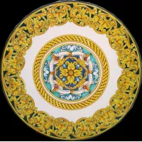 Picture Elegant, richly decorated garden countertop made of lava - Ceramiche Valchida