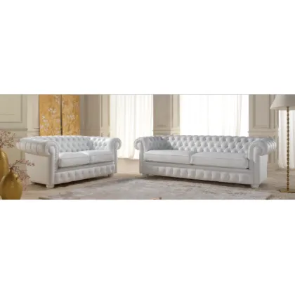 Zdjęcie Skórzana, włoska 3-osobowa sofa chesterfield