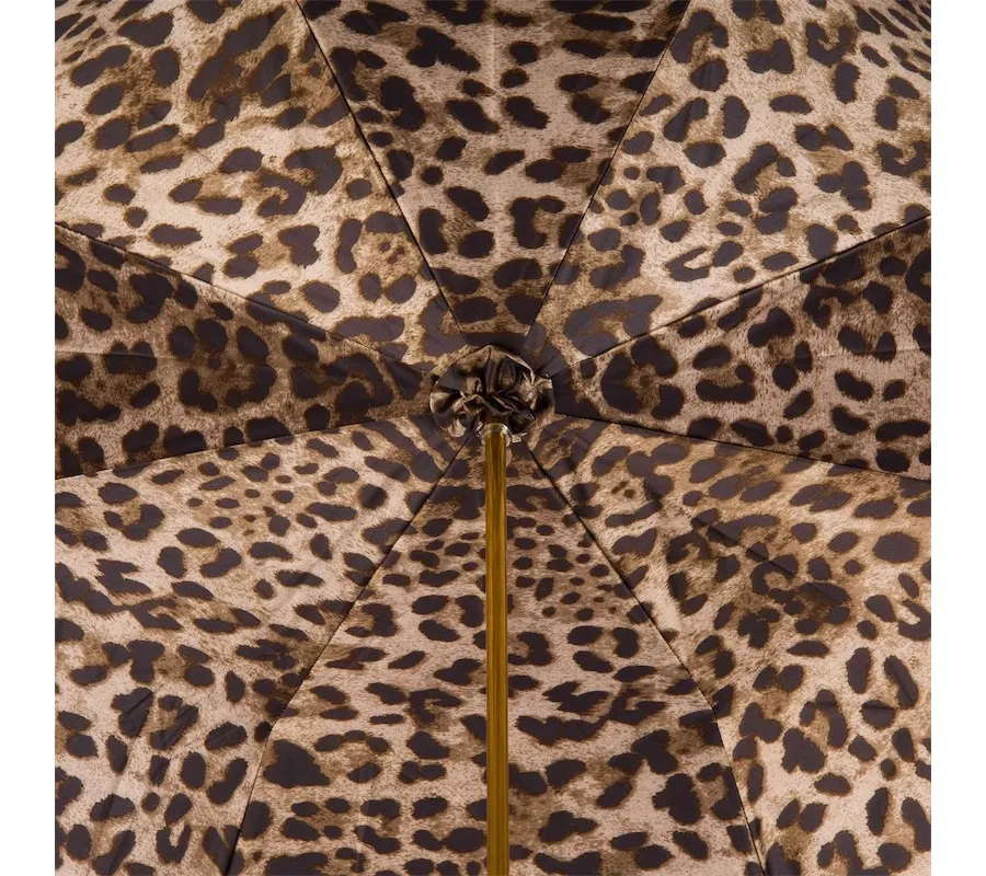 obrazek 3 Wyjątkowy ciemnooliwkowy parasol damski zdobiony wzorem skóry leoparda - Pasotti