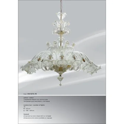 Zdjęcie Przezroczysty żyrandol z 16 światłami z owalną złotą dekoracją - Il Paralume Marina