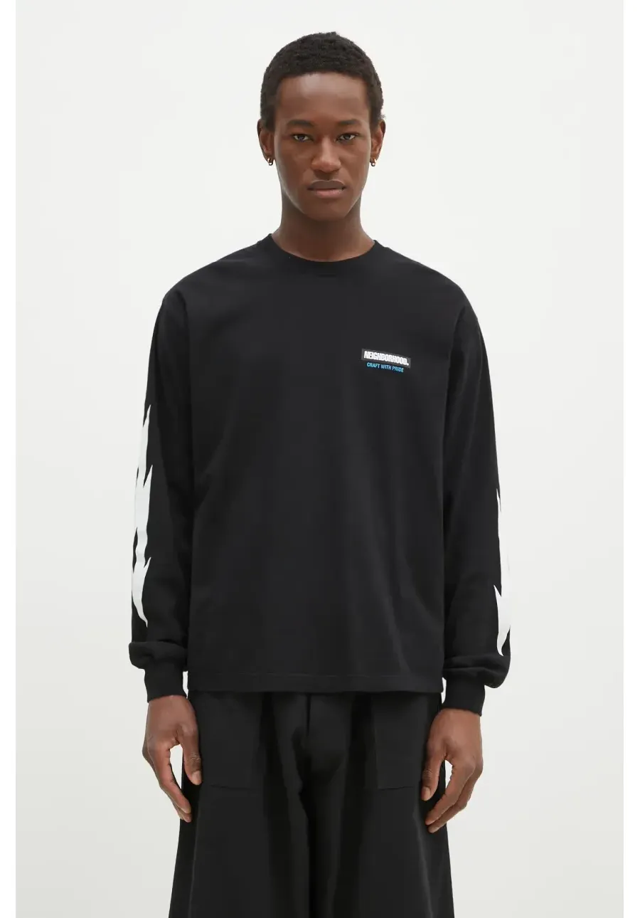 obrazek 1 NEIGHBORHOOD longsleeve bawełniany kolor czarny z nadrukiem 242PCNH.LT16