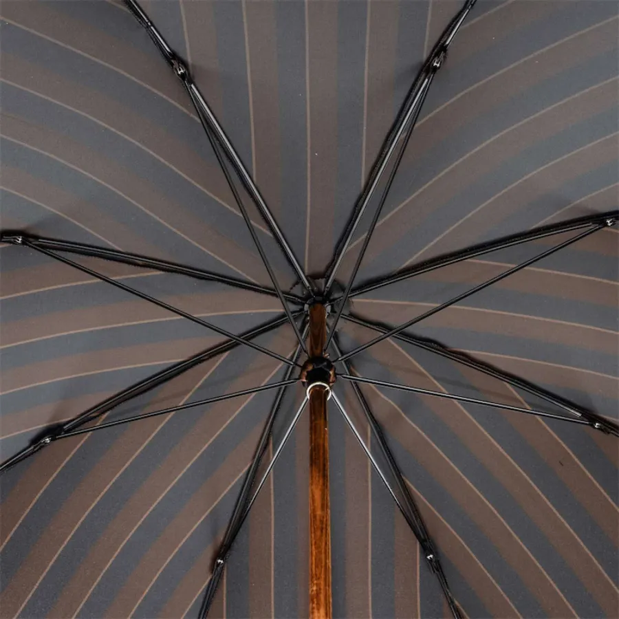 obrazek 5 Stylowy brązowy parasol męski w pionowe paski z rączką ze skóry strusia - Pasotti