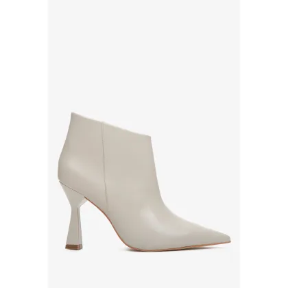 Zdjęcie Estro: Jasnoszare krótkie botki damskie ze skóry naturalnej na obcasie