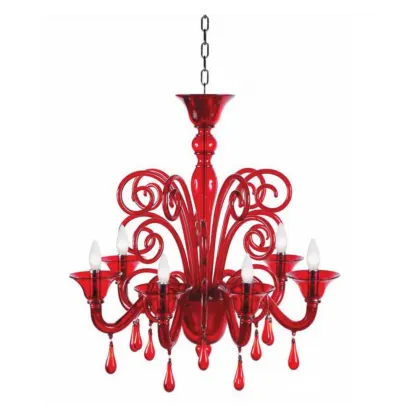 Zdjęcie Ręcznie wykonany żyrandol Istanbul w kolorze czerwonym z dmuchanego szkła