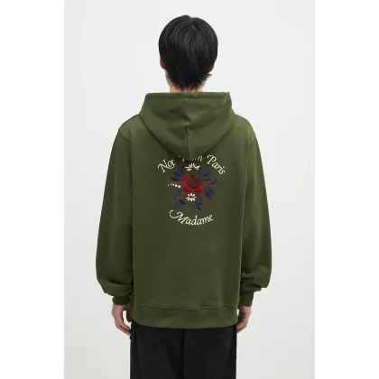 Zdjęcie Drôle de Monsieur bluza bawełniana Le Hoodie Slogan Fleurs męska kolor zielony z kapturem z aplikacją E-HO169-CO127-KK
