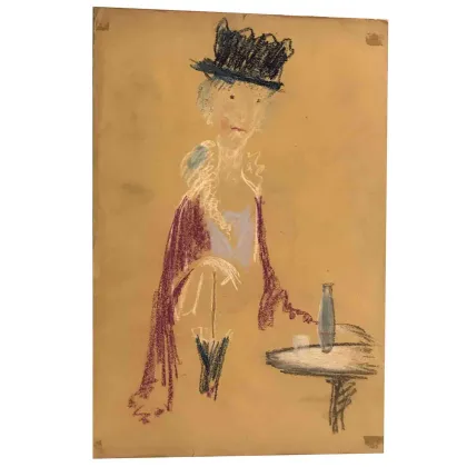 Picture Antonio Vangelli Portrait of a girl from around 1950, drawn with chalk on paper, in good condition