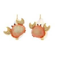 Picture Unique Earrings 18k Gold Plated Silver Earrings White Cubic Zirconia Freshwater Baroque Pearl Pink Enamel Mother of Pearl