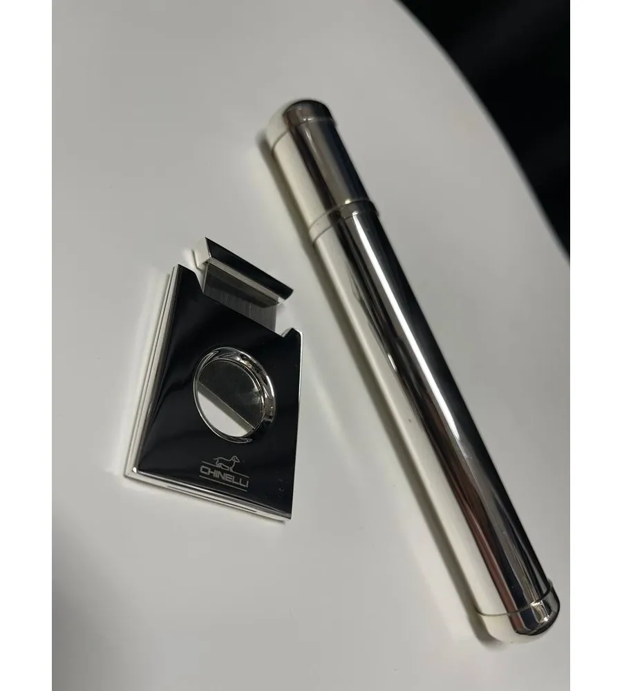 obrazek 2 Posrebrzana obcinarka do cygara wraz z etui na jedno cygaro