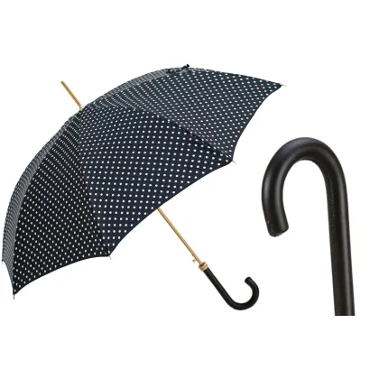Zdjęcie Piękny czarny parasol damski w białe kropki – Pasotti