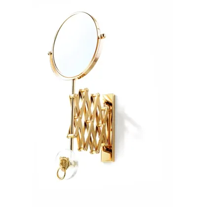 Zdjęcie Luksusowe mosiężne lusterko ścienne z powiększeniem (2×) z polerowanego złota z odlewanym mosiężnym lwem i szklanym medalionem - Il Paralume Marina