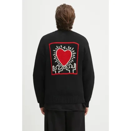 Zdjęcie Wacko Maria kardigan wełniany x Keith Haring męski kolor czarny KH.WM.KN02