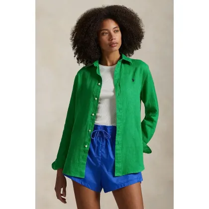 Zdjęcie Polo Ralph Lauren koszula lniana kolor zielony regular z kołnierzykiem klasycznym 211970730