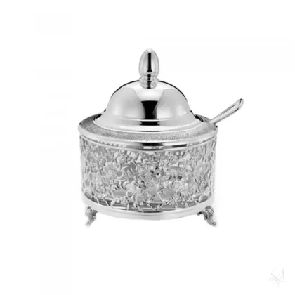 Zdjęcie Srebrne naczynie na miód o kwiatowym zdobieniu - Zaramella Argenti