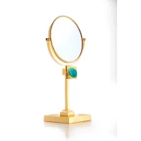 Zdjęcie Piękne stołowe lusterko z powiększeniem (2×) z 24K złota z bursztynowym szkłem i zielonym medalionem z agatu - Il Paralume Marina