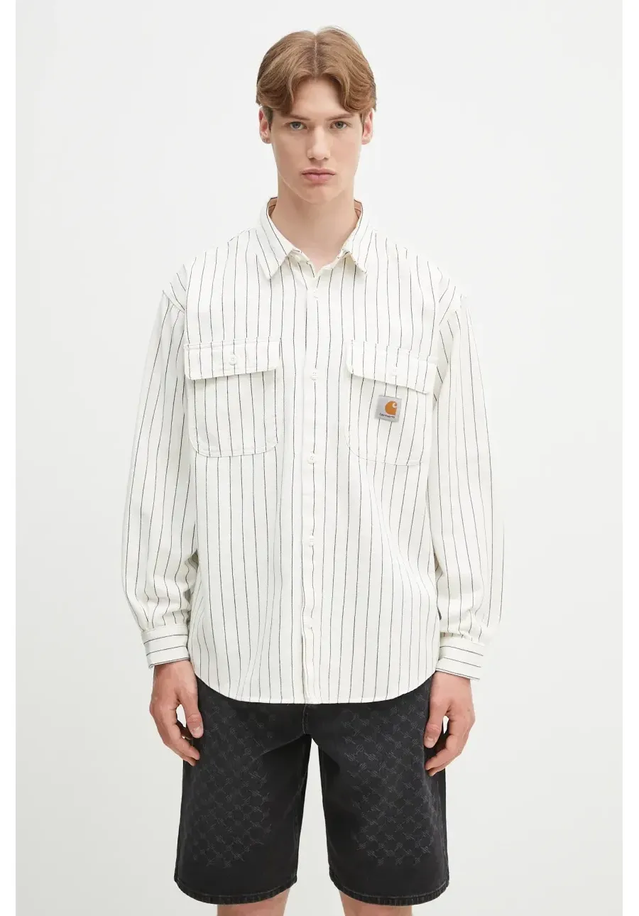 obrazek 1 Carhartt WIP kurtka koszulowa bawełniana Hendry Shirt Jac kolor beżowy przejściowa I034827.2RM02