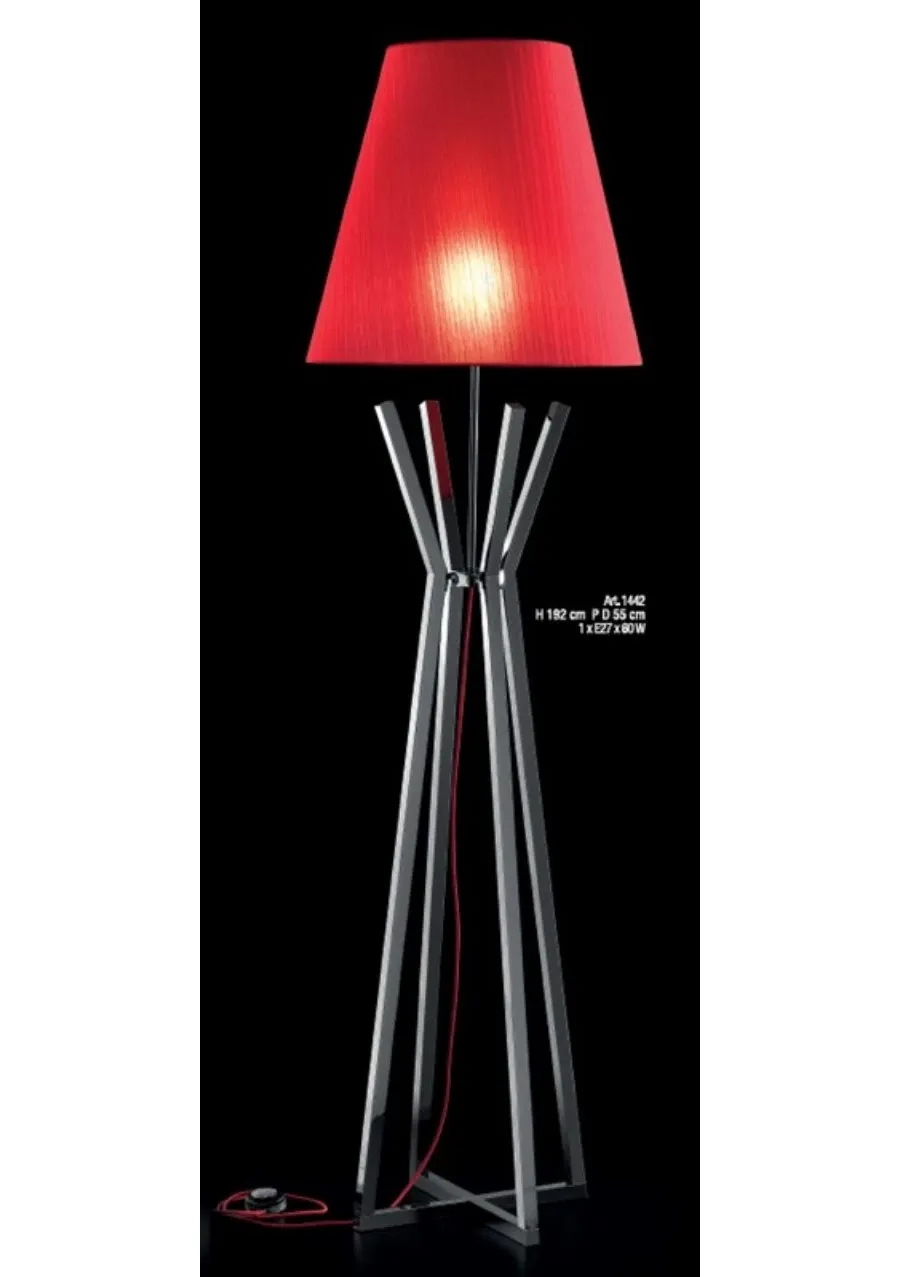obrazek 1 Metalowa chromowana lampa podłogowa z czterema skrzyżowanymi nogami i stożkowym kloszem – Il Paralume Marina