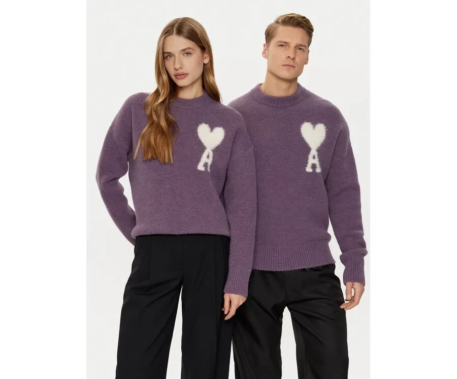 obrazek 1 AMI PARIS Sweter UKS025.KN0032 Fioletowy Relaxed Fit