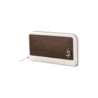 Picture Beautiful, stylish women's purse made of white cowhide and real smoked oak wood
