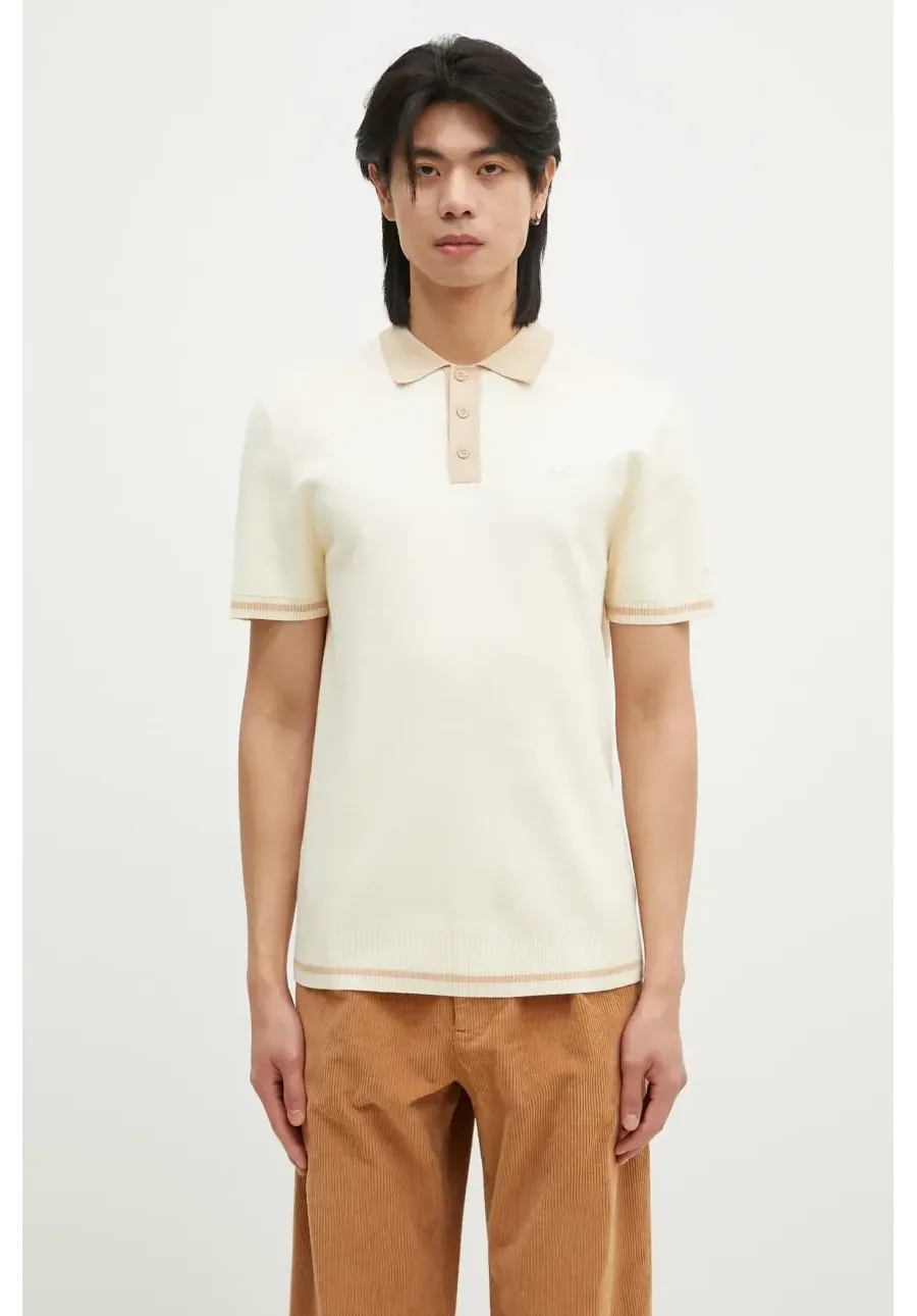 obrazek 1 Filling Pieces polo bawełniane Knit Polo kolor beżowy gładki 80713666003